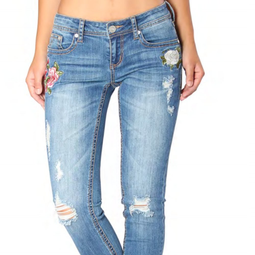 GRACE IN LA - FLORAL SKINNY JEANS